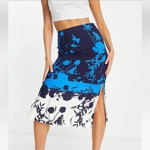 TED BAKER Selaah Bluebell‎ Side Slit Midi Skirt